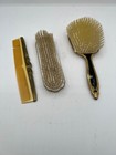 Vintage Vanity Brushes And Comb Set Black Lacquer And Birds