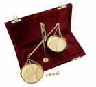Vintage Brass Jewellery Scale With Red Velvet Box   Complete Set Weight Balance