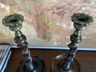 Pair English Victorian  Barley Twist Wooden Candlesticks C1890 12 5 Inches