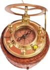 Compass   Antique Maritime Navigation  Leather Case Vintage Brass Sundial