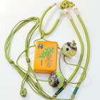 Vintage Mahjong Butterscotch Bakelite Tile Pendant Beaded Green Cord Necklace