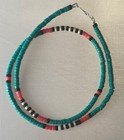 Native American Turquoise    salmon   coral Heishi Necklace