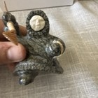 Vintage  Original Soapstone Carving Intuit spear Fisherman signed