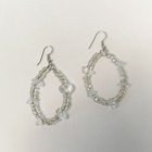 1 1 2  Oval Glass Chip Silver Clear Bohemian Handmade Seed Bead Hoop Earring