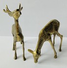 Vintage Brass Deer Pair Standing Head Up Down Mcm Animal Figure Sculpture