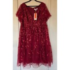 Nwt Burgundy Sequin Leaf Tulle Midi Dress Plus Size Us 24 4xl Hoco Wedding Guest