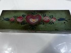 Vintage Antique Green Pink Hearts Metal Box Handpainted Folk Art Pantry Tin Box