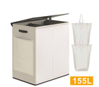 155l Double Laundry Hamper With Lid   Removable Liner Bags Beige