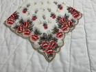 Vintage Ladies Hanky  Handkerchief  Cotton  Flowers  Leaves  Pink  Red