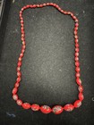 Vintage Antique Venetian Old Glass Red Millefiori Type Graduated Bead Necklace