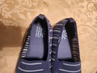 Bobs From Skechers Women s Slip-on Flats Round Toe  Blue Striped Memory Foam 10m