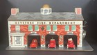 Keystone 3 Bay Fire House And Burning  Building With Trucks And Firemen 1940 s