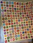 Granny Square Afghan Knit Crochet Throw Blanket 57x67    Multi Colorful Farm Chic 