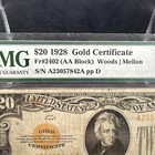  20 1928 Gold Cert  Fr  2402  aa  Pmg 25 Vf S n A23057842a
