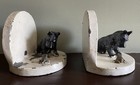 Antique 1900 s Cast Iron Scotty Dog Scottish Terrier With Frog Bookends