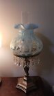 Fenton Glass Student Lamp Blue Opalescent Coin Dot Optic Htf