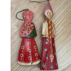 Vintage Hand Painted Russian Folk Art Wooden Ornaments Set Of 2 Red Floral