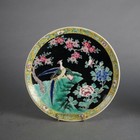 Pair Of Antique Chinese Enameled Chargers With Birds C1920