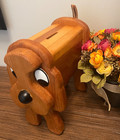Vintage Wood Dog Coin Piggy Bank W  Moving Tail Carved Handmade  Read Tail Issue