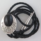 Attractive Sterling Silver And Black Onyx Stamped Southwestern Bolo Tie