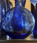      Vintage Round Orb Cobalt Blue Art Glass Flattened Bottle Vase