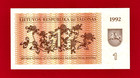 Rare One 1 Talonas 1992 Lithuania Unc Note  pick-39  Prefix Rd - Brids Lapwings