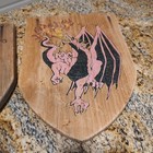 Vintage Lot Of 2 Wood Shield Art Hand Made Dragon Pink   White Unicorn