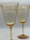 Antique Elegant Glass Pair Of Wine Glasses Depression Era Etched Barware Optic