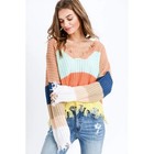 Miracle Distressed Sweater Womens M l Multicolor Colorblock Knit V-neck Boho 