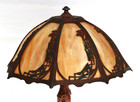 Antique Art Nouveau Table Lamp Bronze Base With Slag Glass Shade