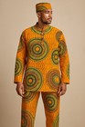 Dashiki And Kufi Set For Men African Fabric Orange Green And Black 100  Cotton