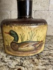 Vintage Leather Wrapped Glass Decanter Bottle Mallard Duck