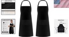 Washable Cotton Cooking Aprons - 2 Pack Adjustable Black Bibs With Pockets