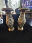 Vintage Brass Vase Set Of 2 From India With Etched Floral Design