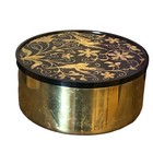 Vintage Mcm Solid Brass Trinket Dish Jewelry Box Floral Bird Ornate Inlay Oneida