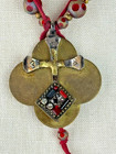 Unique Ooak Artisan Brass   Polka Dot Glass Bead Crucifix Collage Necklace