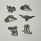 Western Silver Tone Button Covers Lot Of 6 Cowboy Hats Boots And Saddle Vintage