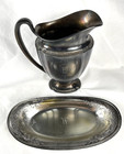 Vintage Silver Plate Pitcher   Tray Raised Design Monogram  w   Free Shipping