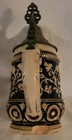 Vintage German Beer Stein Germany 7673 Pewter Lid Relief Pottery Mug Prost