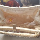 Vintage Beaded Clutch Beige White Fabric Lining Clasp Closure