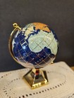 Rotating Globe On Brass Base  Featuring Semi-precious Stone Inlays 5 5  Tall