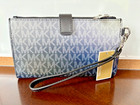 Michael Kors Jet Set Large Women Logo Double Zip Wristlet Wallet Black Ombre
