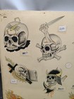 Vintage Phil Sims Tattoo Flash Sheet Original Art Signed Parlor 15 Skull Tattoos