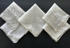 A  Lot 5 Nos Vintage White Hankies Linen Hand Embroidery Wedding Bride New