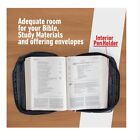 Bible Cover Black Solid Leather Large Holy Book Case Cross Zipper Pockets Holder