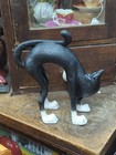 Cast Iron Black Cat Door Stop Scaredy Halloween Crouching Scary Painted 