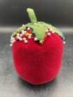 Vtg Handmade Velvet Felt Large Red Tomato Sewing Needle Pin Cushion