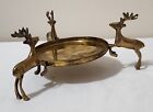 Vintage Brass Reinder deer Trio Centerpiece Large Candle Holder