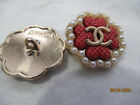 Chanel 2 Red Buttons Faux Pearl    With Gold Tone Metal Cc 22mm  lot 2