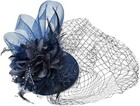 Women s Tea Party Hat  Flower Mesh Feathers Hair Clip - Blue
